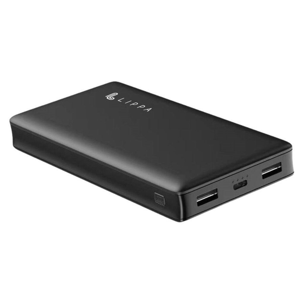 Lippa 20.000 mAh powerbank 18W USB-C PD og 2 x QC USB-A output, Sort