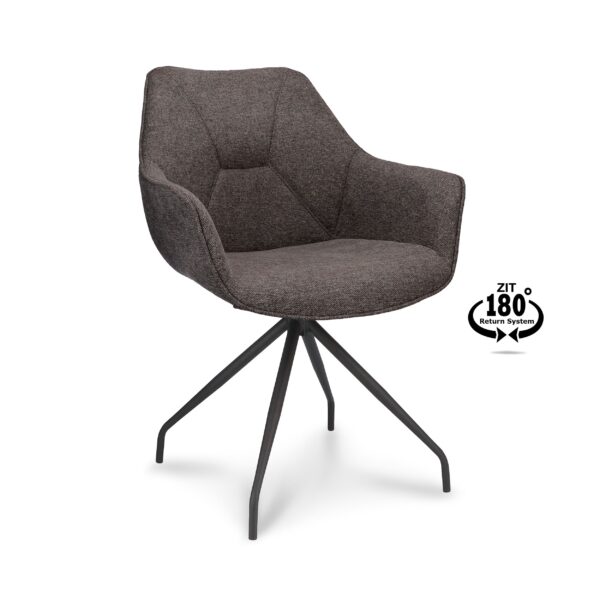 Anna spisebordsstol, m. armlæn og returdrej - antracitgrå stof og sort metal