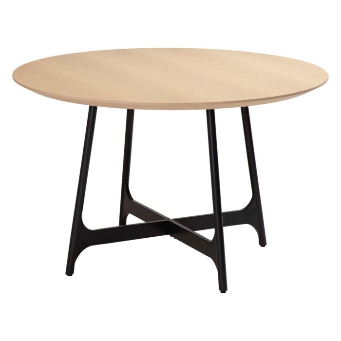 DAN-FORM Ooid spisebord, rund - brun egefinér og sort stål (Ø120)