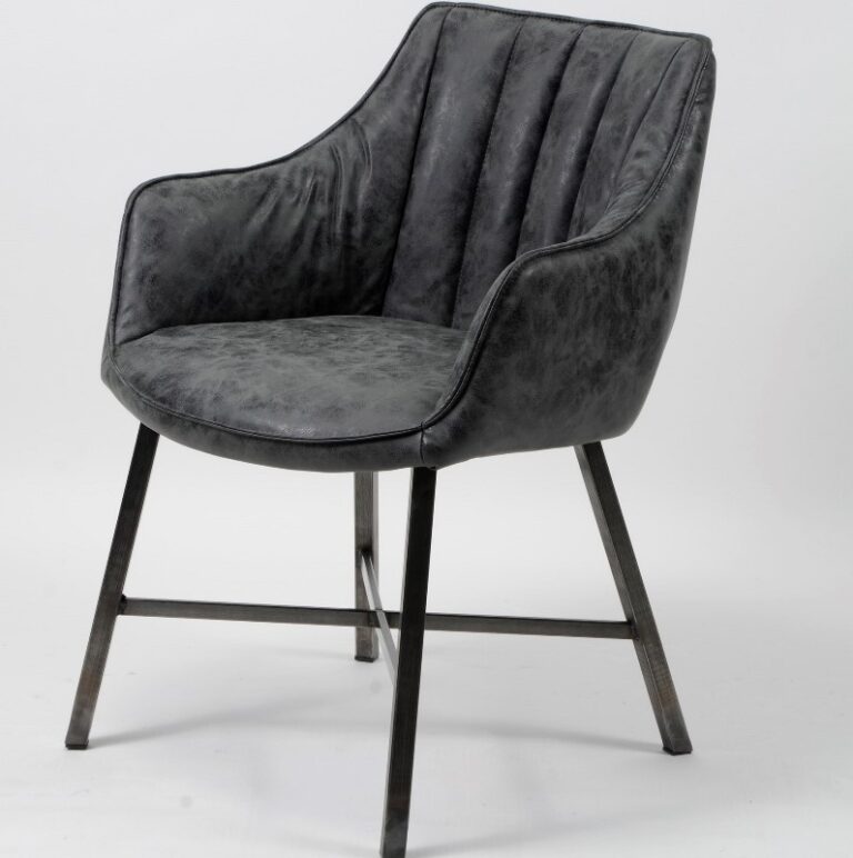 FURBO spisebordsstol, m. armlæn - sort kunstlæder og stål