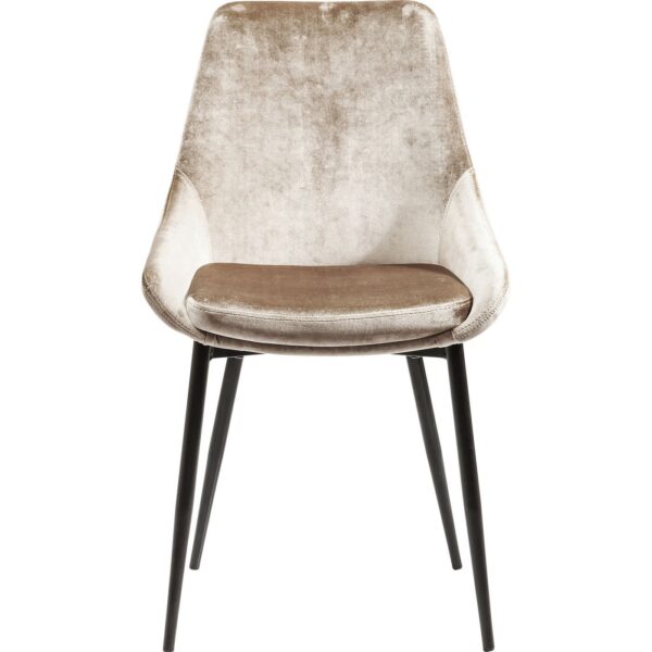 KARE DESIGN East Side spisebordsstol - skinnende sandfarvet stof og sort pulverlakeret stål