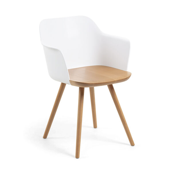 LAFORMA Bjorg spisebordsstol, m. armlæn - hvid plast og natur bøgetræ
