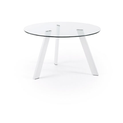 LAFORMA Carib spisebord, rund - klar glas og hvid stål (Ø130)
