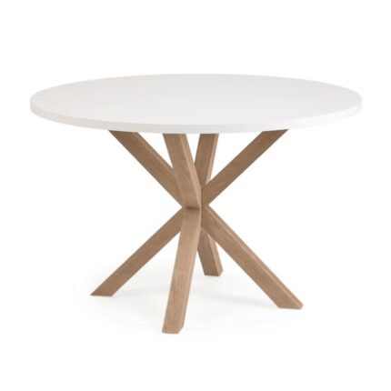 LAFORMA Fuld Argo spisebord, rund - hvid melamin og natur stål med træeffekt (Ø120)
