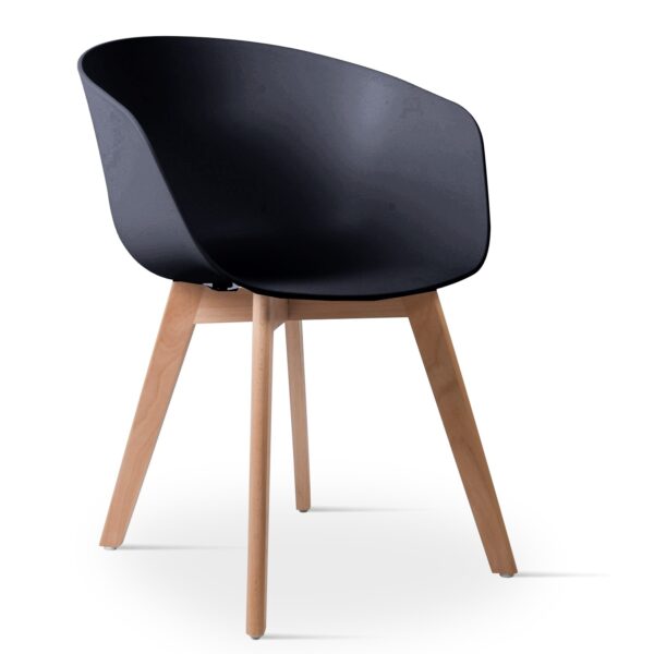 NORDLYS Alborg spisebordsstol, m. armlæn - sort polypropylen og natur træ