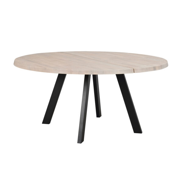 ROWICO Fred rundt spisebord - massivt hvidpigmenteret egetræ og sort metal (Ø 160)