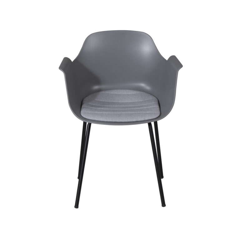 VENTURE DESIGN Comfort spisebordsstol, m. armlæn og hynde - grå plastik og sort metal