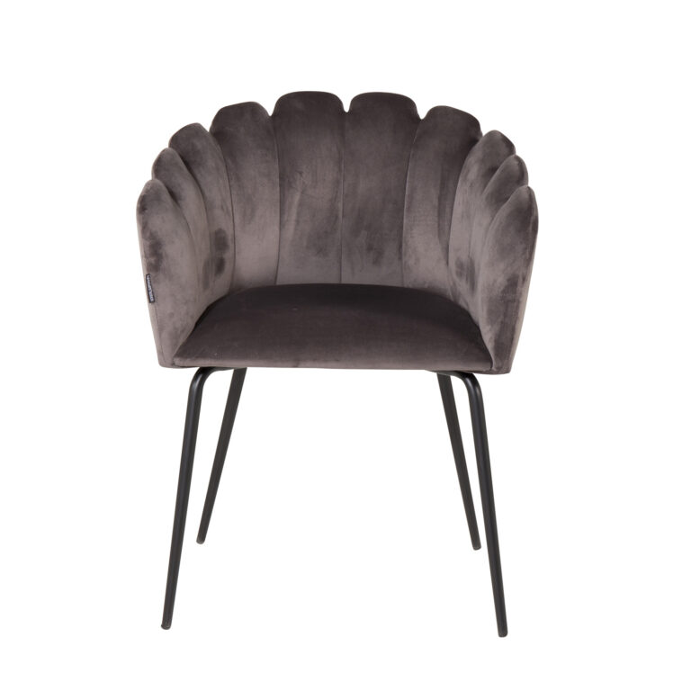 VENTURE DESIGN Limhamn spisebordsstol, m. armlæn - grå velour og sort metal
