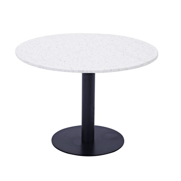 VENTURE DESIGN Razzia spisebord - hvid terrazzo og sort metal (Ø106)