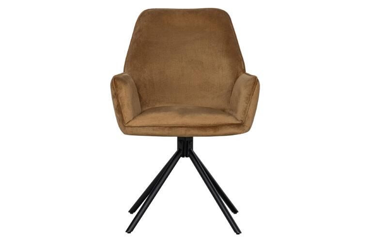 WOOOD EXCLUSIVE Amber spisebordsstol, m. armlæn - karamel fløjl polyester og sort stål