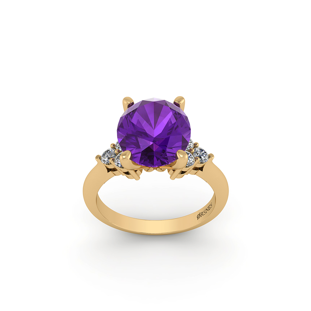 14 Karat Guld Ring med Ametyst og Diamanter fra Henrik Ørsnes