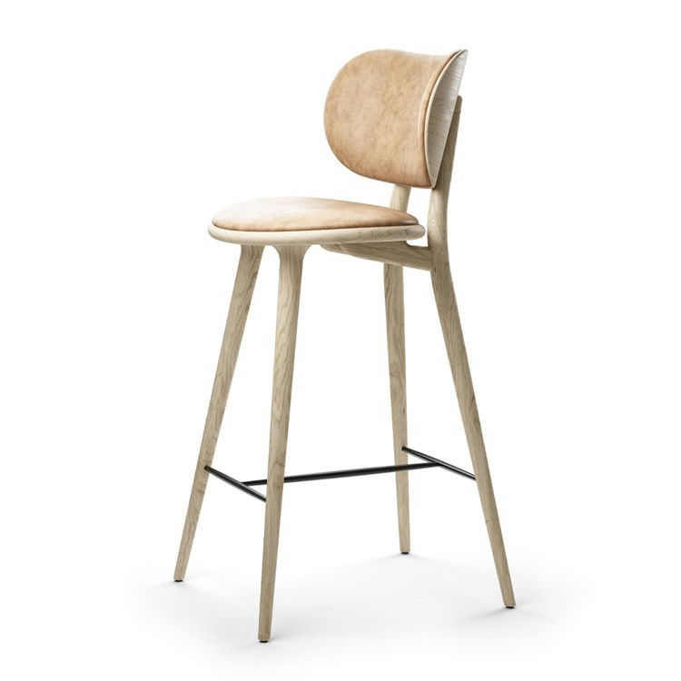 Barstol Med Ryglæn Matt Lacquered Oak Natural Tanned Leather H74 Cm fra Mater