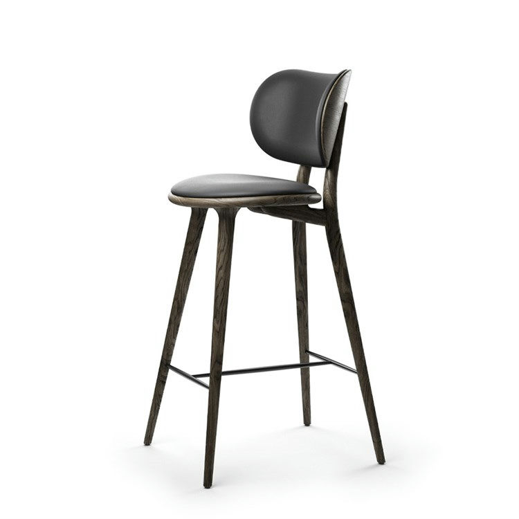 Barstol Med Ryglæn Sirka Grey Stain Oak Black Leather H69 Cm fra Mater