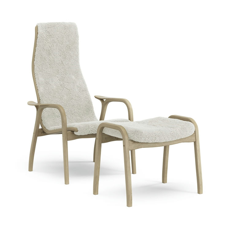 Lamino Lænestol og Skammel - Off White Fåreskind Tilbud!