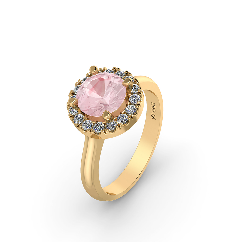 14 Karat Guld Ring med Pink Morganit og Brillanter