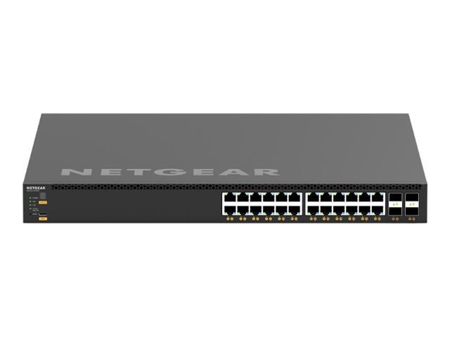 Av Line M4350 24x4v   Switch   L3   Administreret   24 X 100 1000 2.5g 5g 10gbase T (poe+) + 4 X 1 10 25 Gigabit Sfp28   Front Til Ryg Luftst fra Netgear