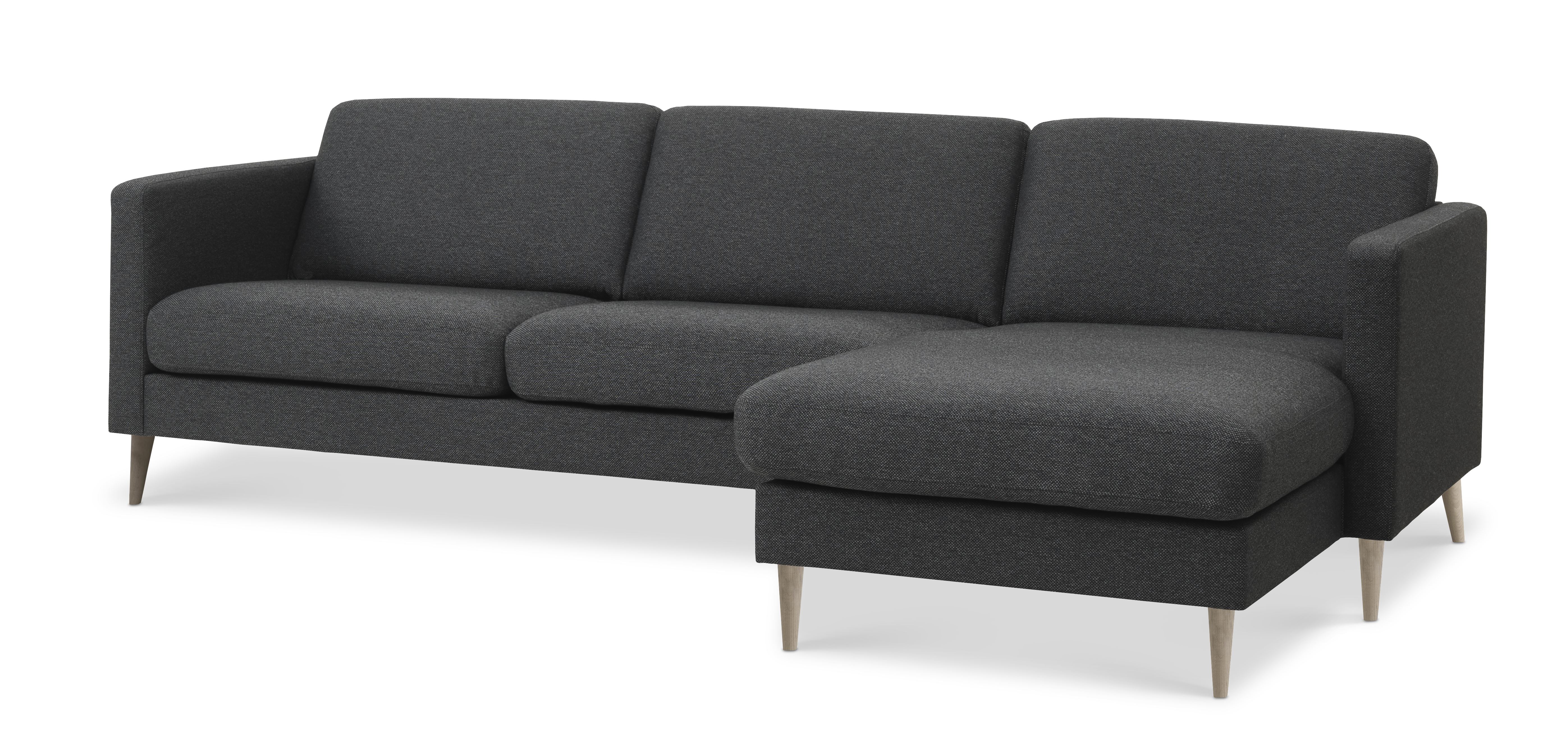 Ask 51 3d Sofa, M. Chaiselong   Antracitgrå Polyester Stof Og Natur Træ fra Lexpo Living