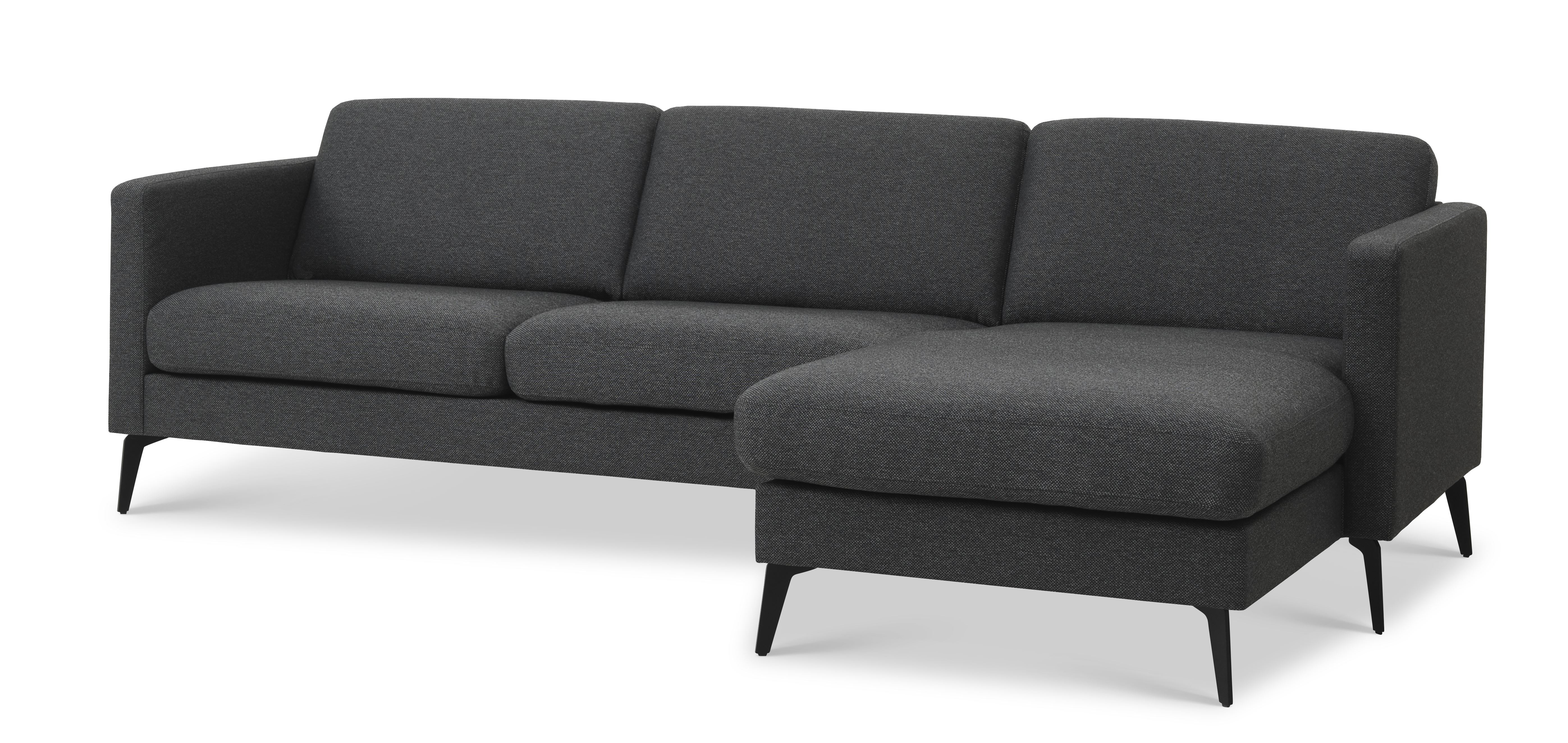 Ask Sæt 51 3d Sofa, M. Chaiselong   Antracitgrå Polyester Stof Og Eiffel Ben fra Lexpo Living