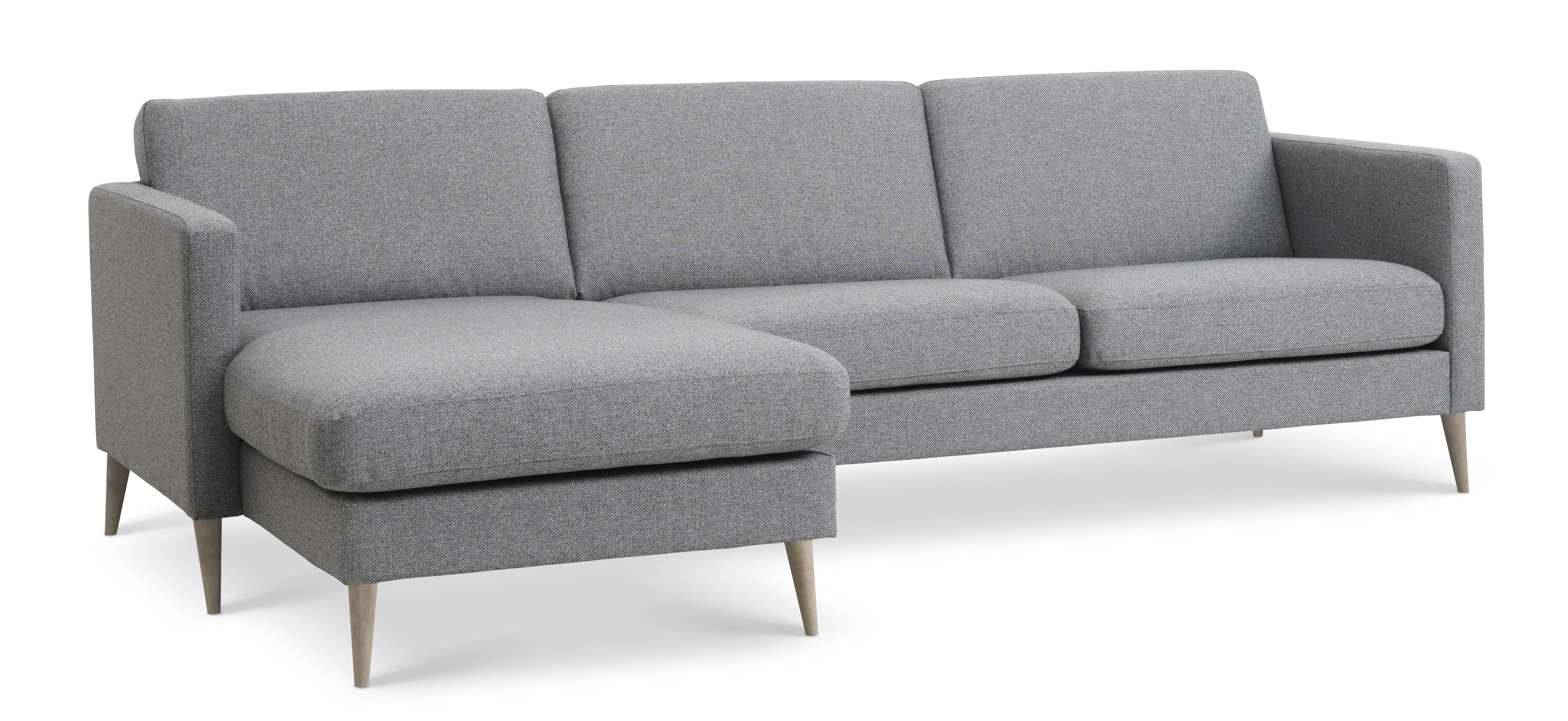Ask Sæt 51 3d Sofa, M. Chaiselong   Lys Granitgrå Polyester Stof Og Natur Træ fra Lexpo Living