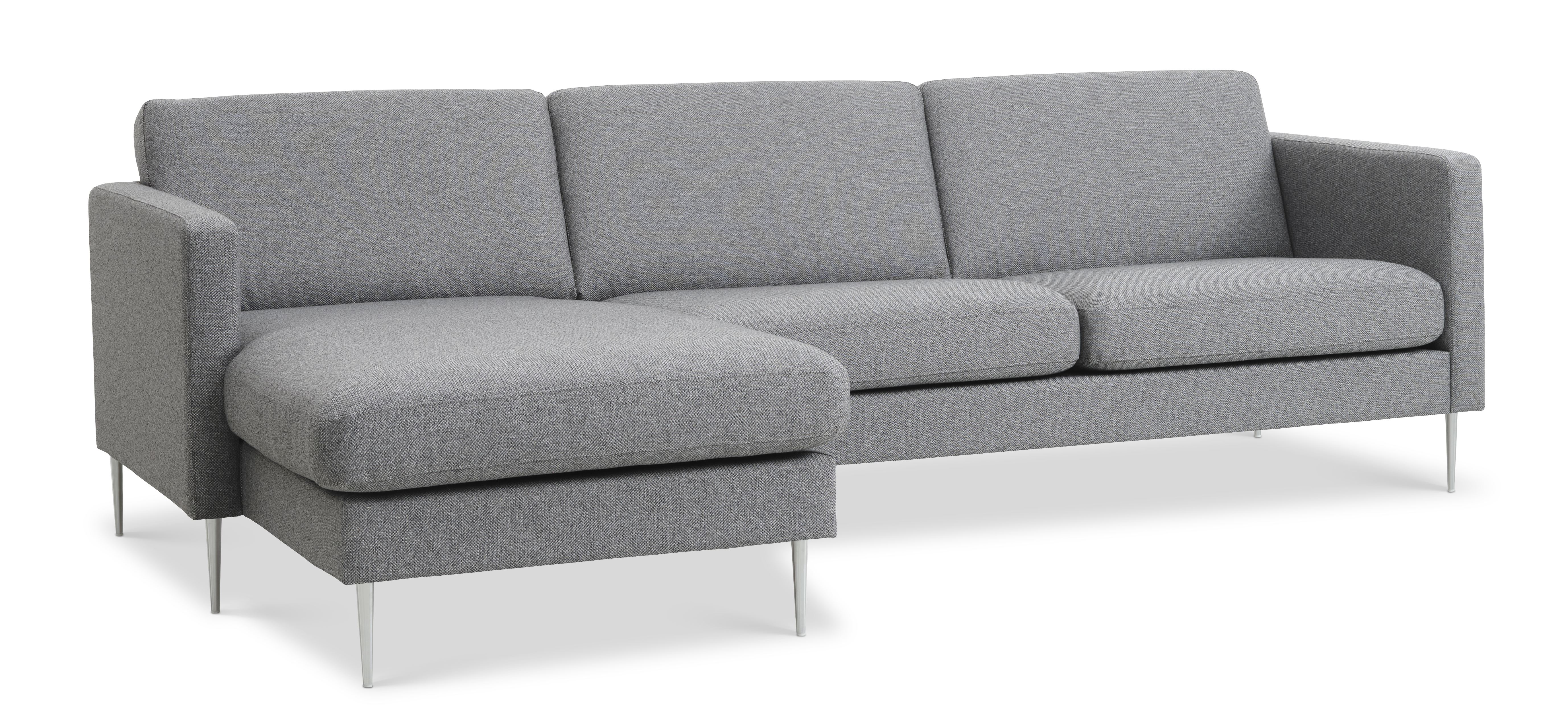 Ask Sæt 51 3d Sofa, M. Chaiselong   Lys Granitgrå Polyester Stof Og Børstet Aluminium fra Lexpo Living