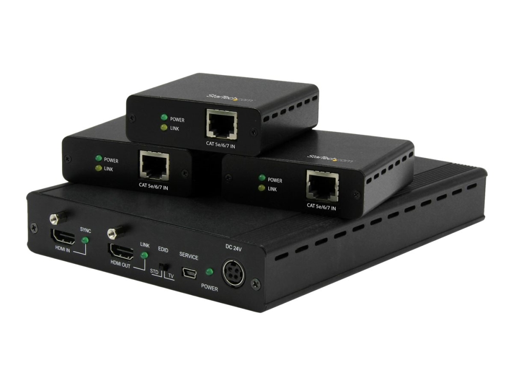 3 Way Hdmi Splitter   Hdbaset Extender Kit W  3 Receivers   1x3 Hdmi Over Cat5e   Cat6 Splitter   3 Port Hdbaset Hdmi Extender   Up To 4 fra Startech.com