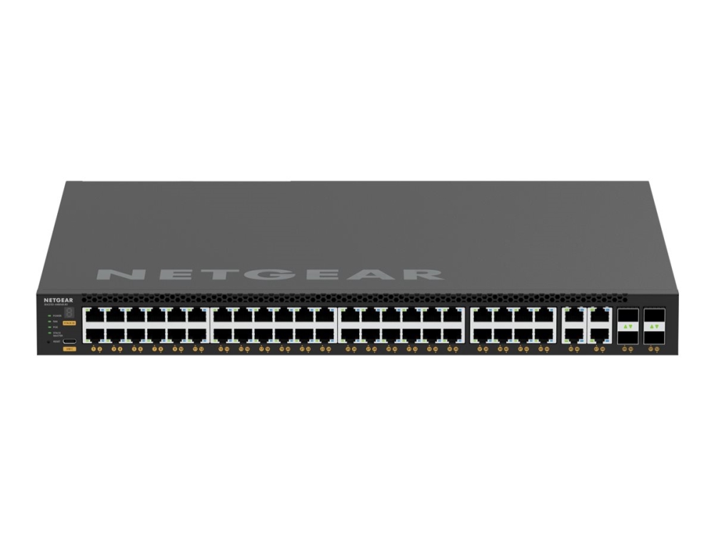 M4350 44m4x4v   Switch   L3   Administreret   44 X 100 1000 2.5g (poe++) + 4 X 100 1000 2.5 5 10g (poe++) + 4 X 25 Gigabit Sfp28   Front Til fra Netgear