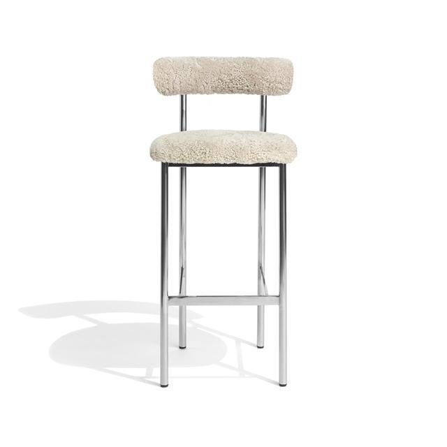 Møbel Copenhagen Font Barstol 65   Sheepskin Oyster Poleret Stål Stel