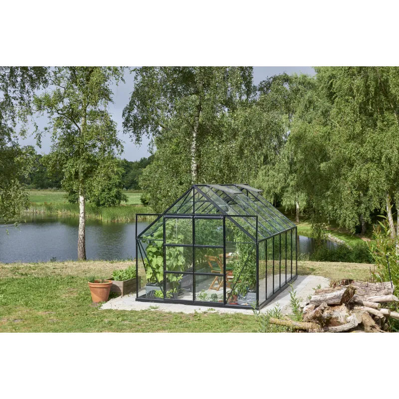 Halls   9mâ  Drivhus Plus Sort  Med     Hærdet Glas Inkl  Fundament F09927