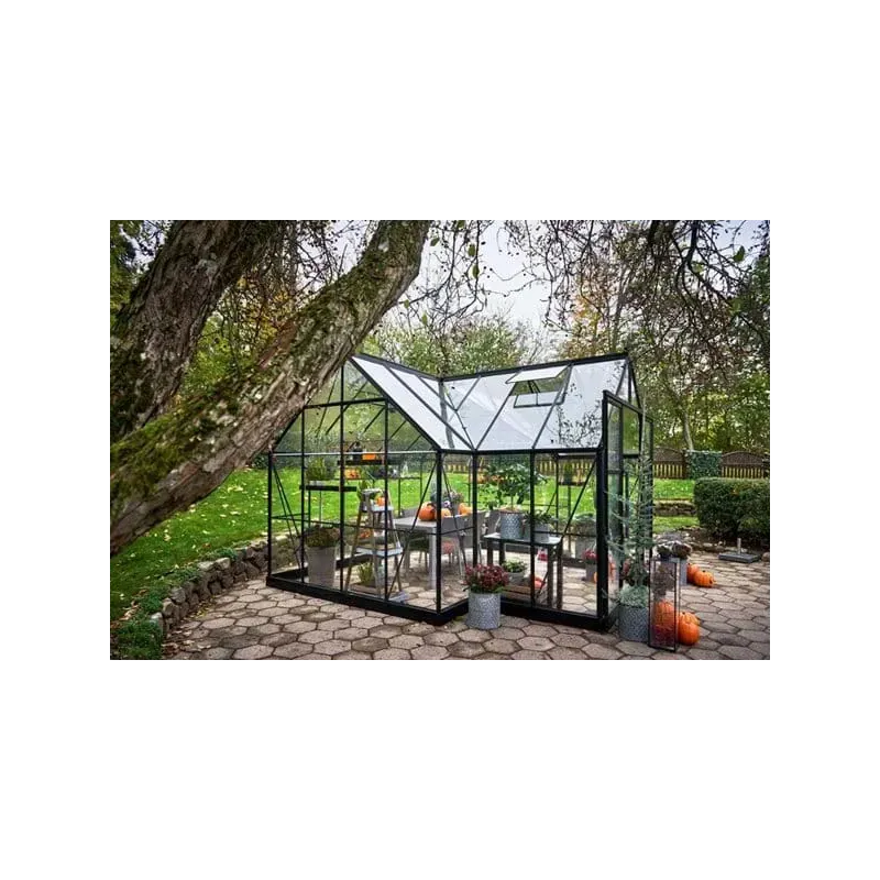 Halls Drivhus Garden Room Sort       Hærdet Glas F09891