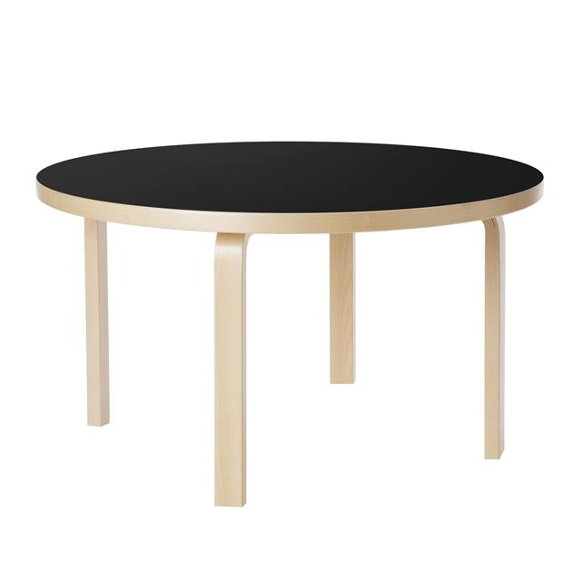 Artek Aalto 90a Rundt Bord 60cm Birk Sort Linoleum