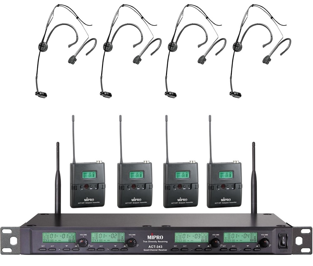 Act343 5nb Trådløs Modtager 4 Kanals Inkl. Lommesender Og Headset   518 542mhz fra Mipro