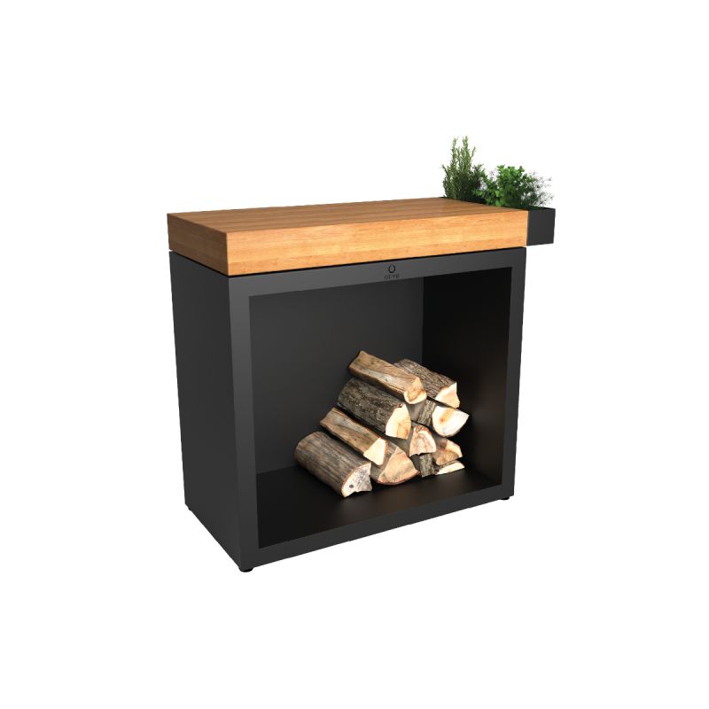 Ofyr Butcher Block Storage 90 Black Teak Wood