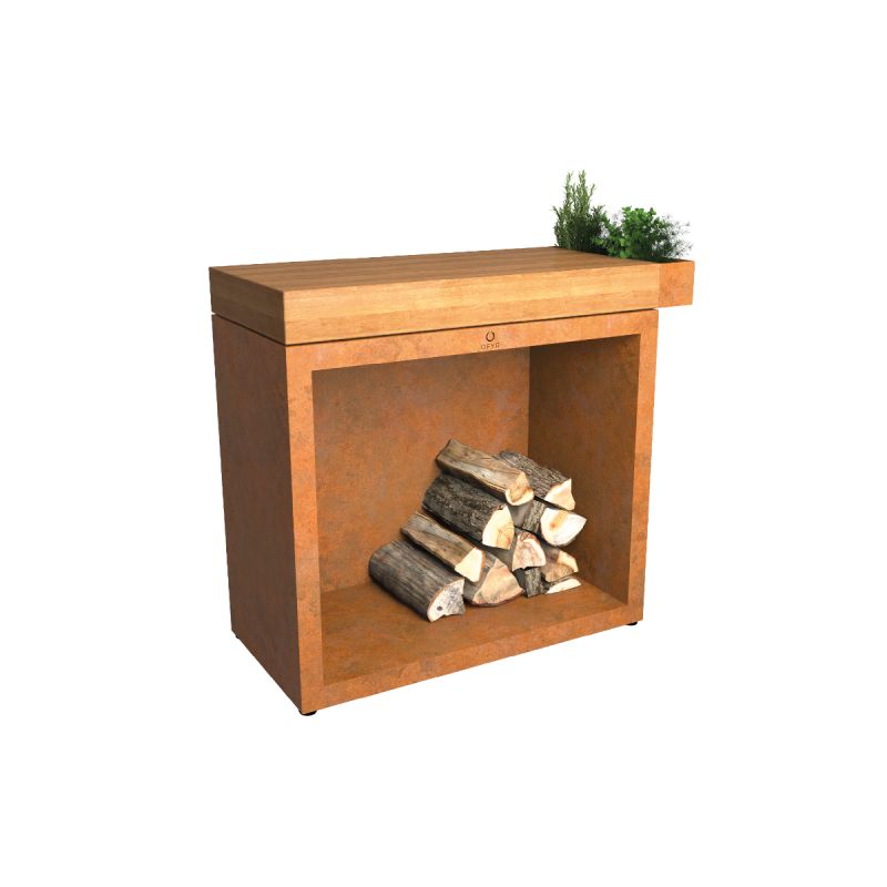 Ofyr Butcher Block Storage 90 Corten Teak Wood