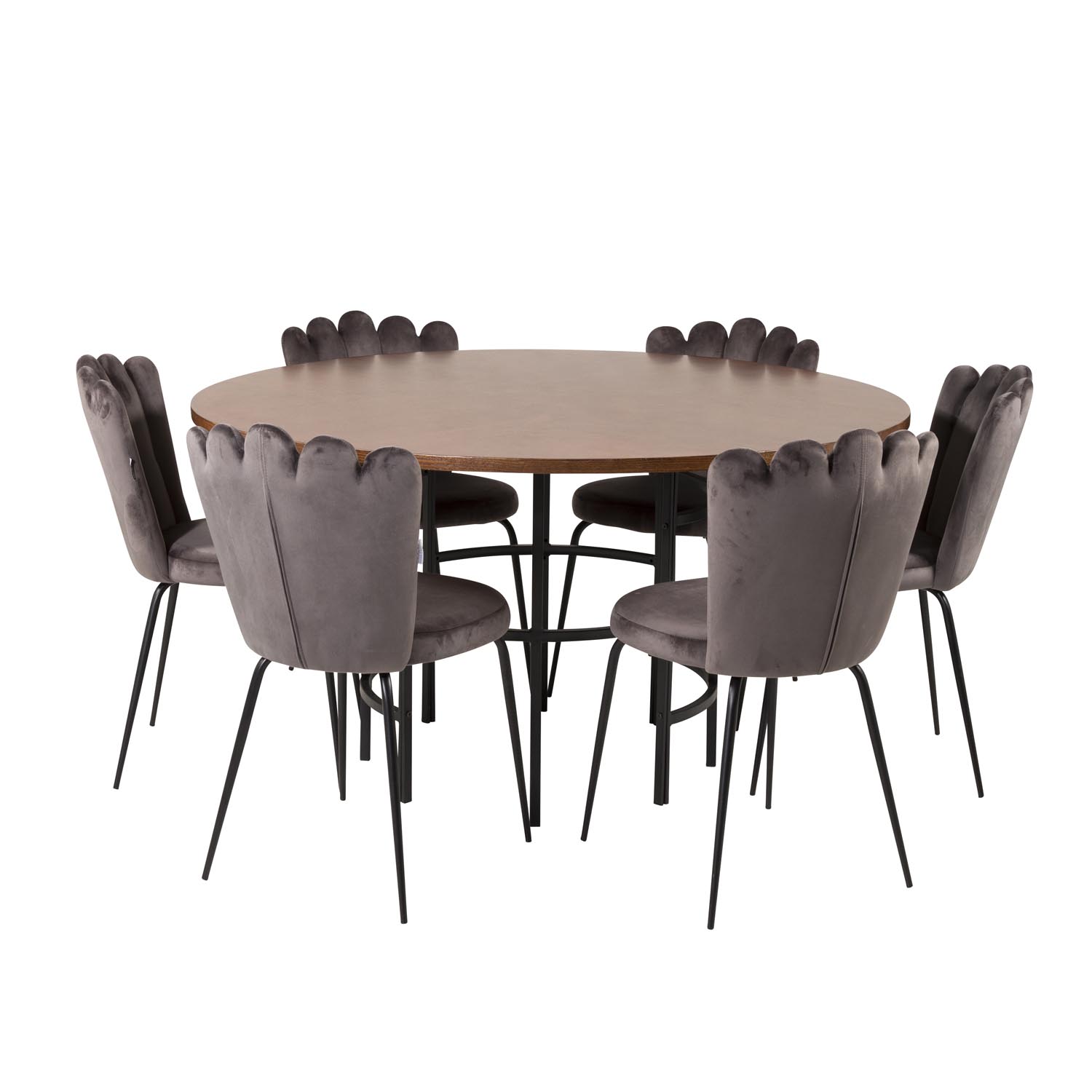Venture Design Copenhagen Spisebordssæt       Stole Brun Finer Sort Metal   Grå Fløjl Sort Metal